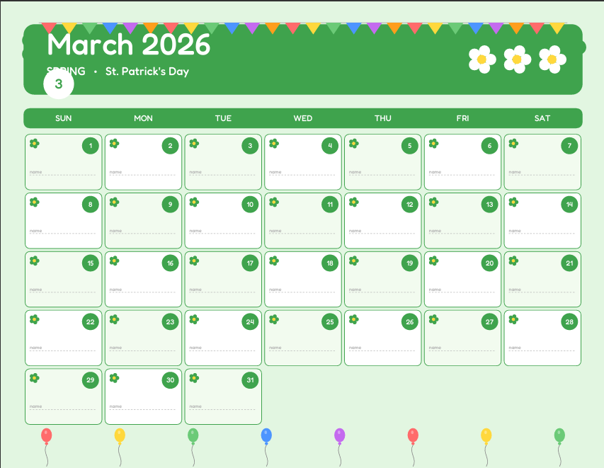Printable Classroom Birthday Calendar – Teacher PDF Digital Download
