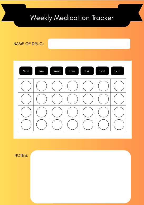 Weekly Medication Tracker for older persons (50 and above)